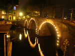 Lights on a canal bridge in Amsterdam